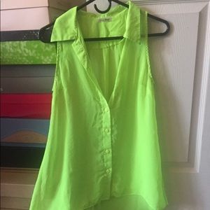 Bright Lime Green/Yellow Button-up Tank Top Blouse